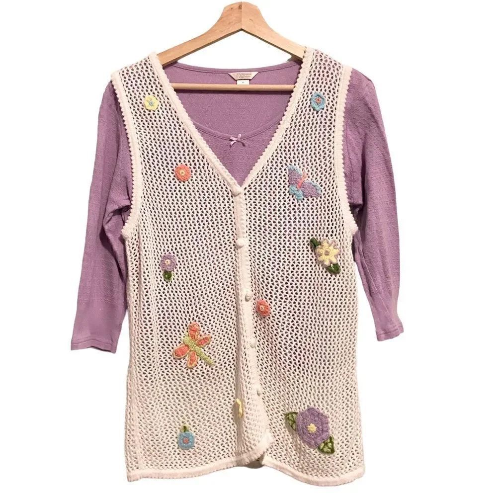 Vintage Christopher & Banks Floral Embroidered Cottagecore/Grandma Sweater in M